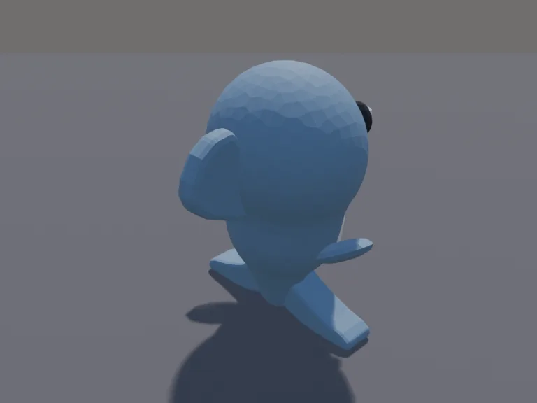 Baby Shark Pet: a cute chunky low-poly baby shark pet: a big friendly grin with small rounded teeth, a dorsal fin, pectoral fins and a forked tail.