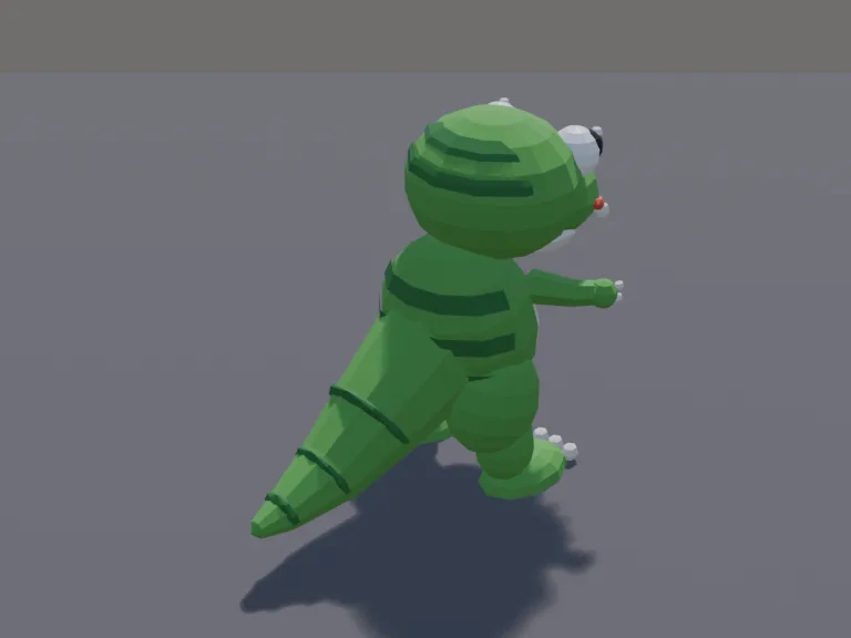 Baby T-Rex Pet: a cute chunky low-poly baby T-rex pet: a big head with a toothy smile of rounded teeth, tiny arms, strong legs and a thick tail.