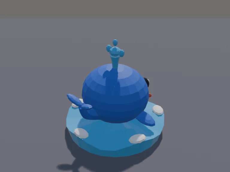 Baby Whale Pet: a cute chunky low-poly baby whale pet: a big round body, a little water spout on top, a wide smile and small flippers.