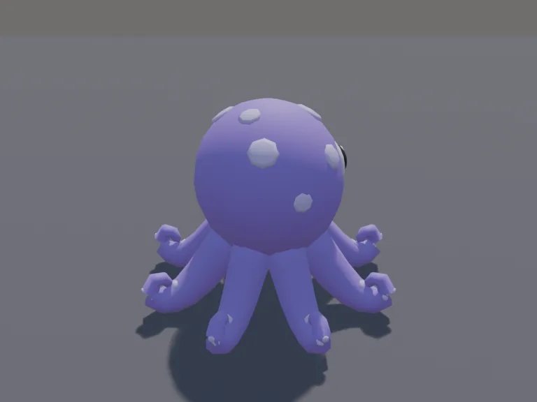 Cute Octopus Pet: a cute chunky low-poly octopus pet: a round bulbous head with big eyes, eight curly tentacles with suction-cup dots and a happy smile.