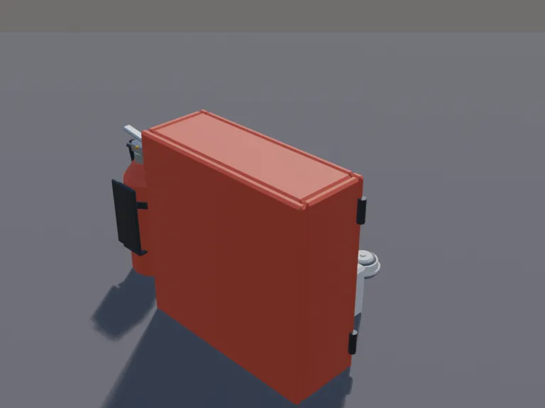 Fire Safety Props: a low-poly fire safety props set: a red fire extinguisher on a wall bracket, a fire alarm pull station, a smoke detector, a fire hose cabinet with a glass…