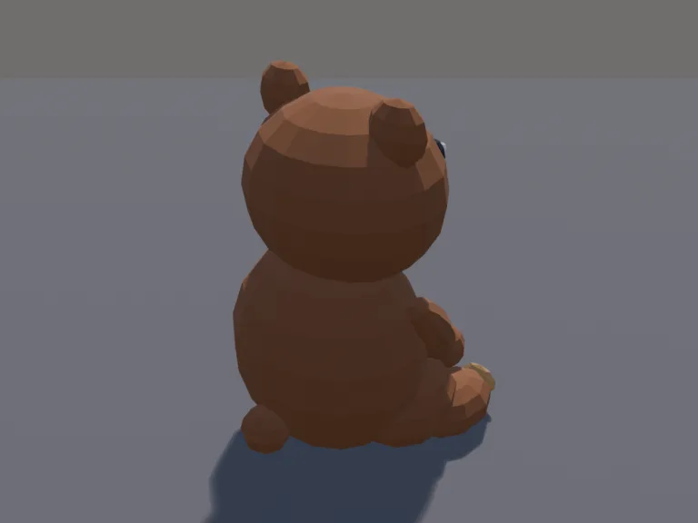 Honey Bear Cub: a cute chunky low-poly brown bear cub pet: round ears, a light brown muzzle, big paws and a little round tail.