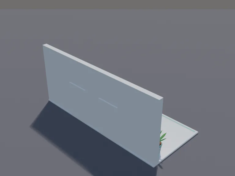 Hospital Elevator Lobby: a low-poly hospital elevator: a floor directory sign left blank, a bench, a potted plant and a polished floor piece.
