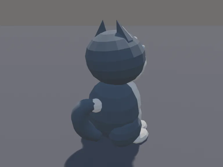 Husky Puppy Pet: a cute chunky low-poly husky puppy pet: pale blue eyes, a grey and white mask pattern on its face.