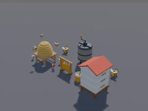 Low-Poly Beehive Set