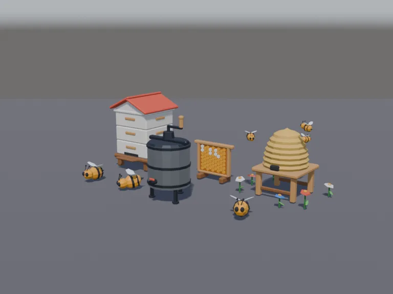 Low-Poly Beehive Set, view 2