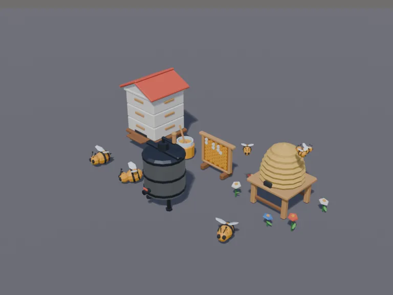 Low-Poly Beehive Set, view 3
