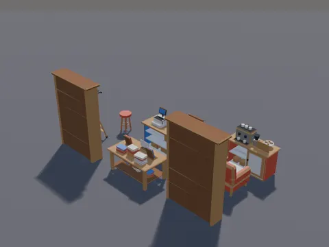 Low-Poly Bookstore Set