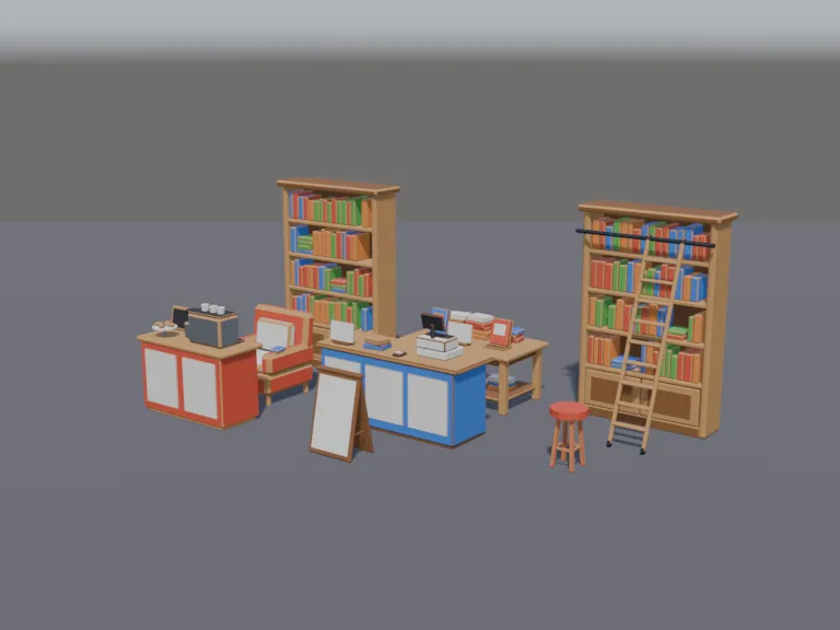 Low-Poly Bookstore Set, view 2