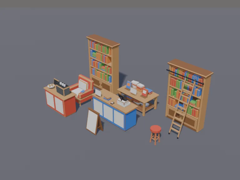 Low-Poly Bookstore Set, view 3