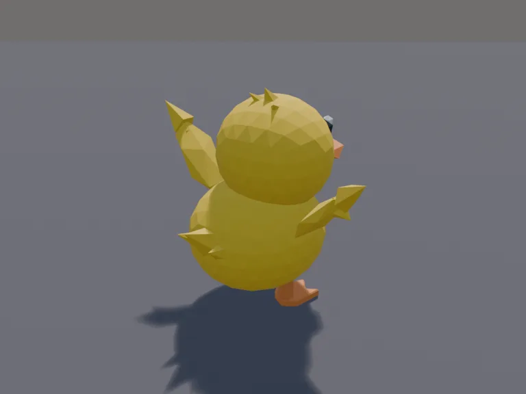 Low-Poly Duckling Pet: a cute chunky low-poly duckling pet: fluffy down feathers, an orange flat bill, tiny wings held out and orange webbed feet.