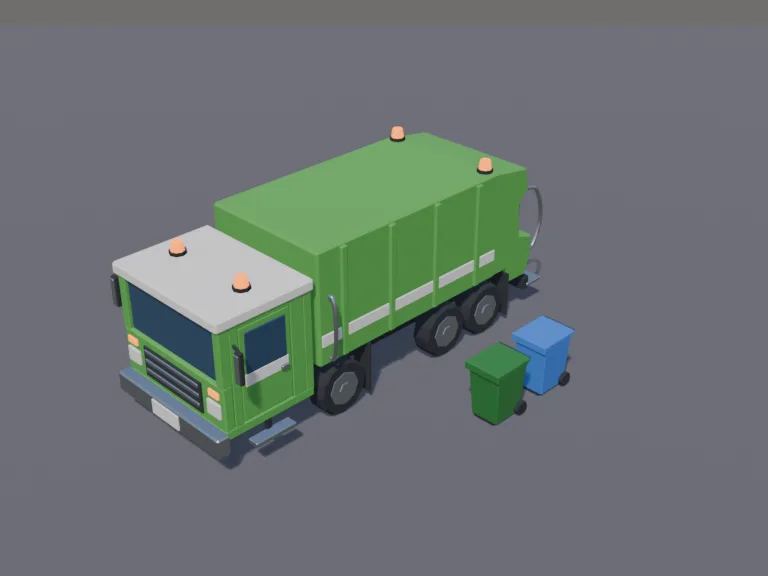 Low-poly Garbage Truck, view 3