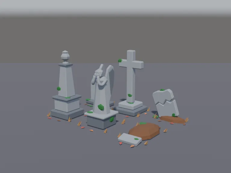 Low-Poly Graveyard Tombstones, view 2