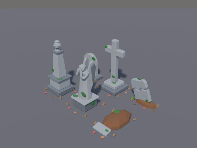 Low-Poly Graveyard Tombstones, view 3