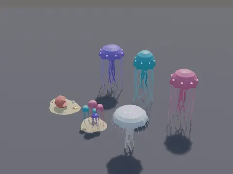 Low-Poly Jellyfish Set