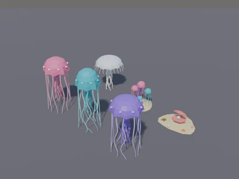 Low-Poly Jellyfish Set, view 3