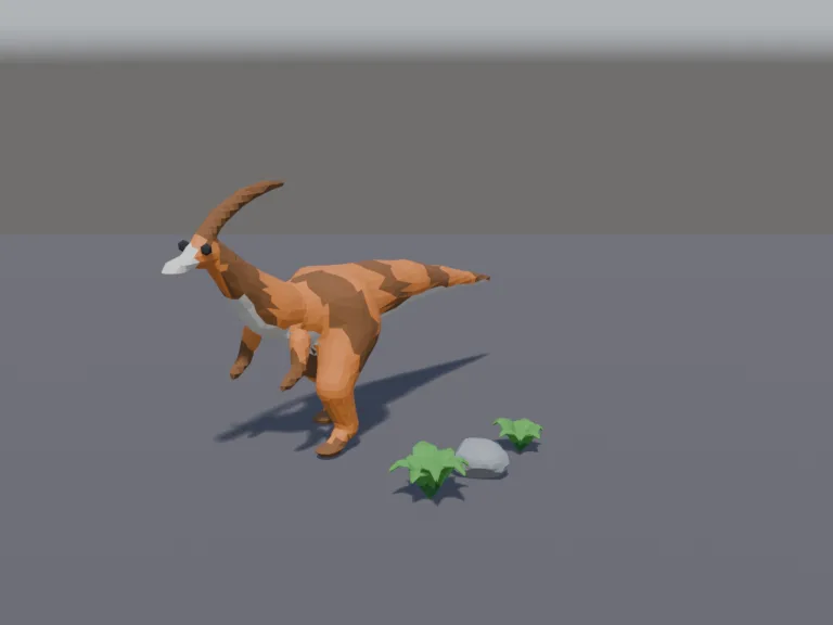 Low-poly Parasaurolophus, view 2