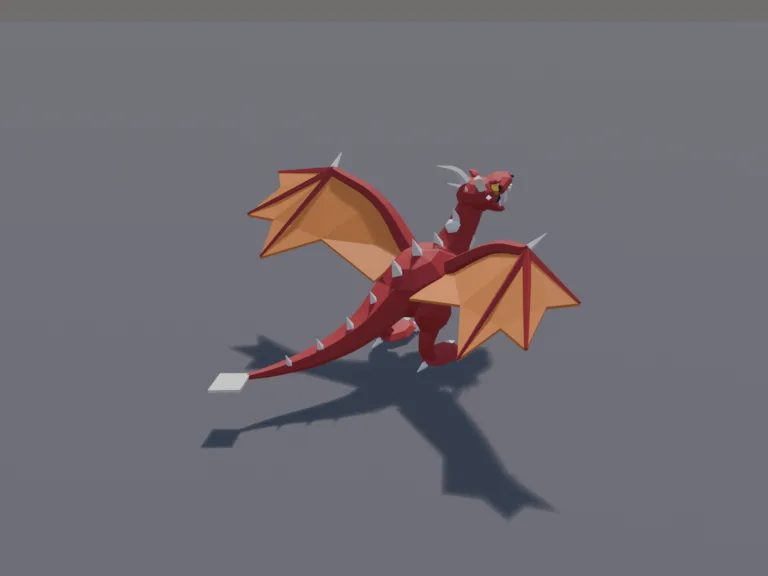 Low-Poly Wyvern: a low-poly wyvern: a dragon-like flying creature with two big leathery wings spread wide, two clawed legs, a long spiked tail and a horned head with its mouth…