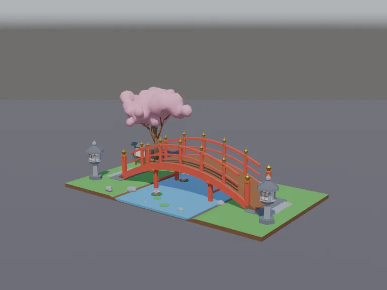 Red Arched Garden Bridge, view 2