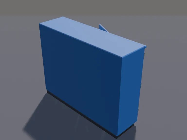 Rusty School Lockers: a low-poly row of three rusty school lockers with dents, vents and peeling paint, one door hanging slightly open.