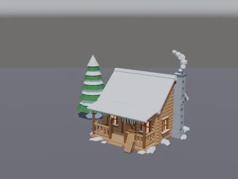 Snowy Log Cabin, view 2