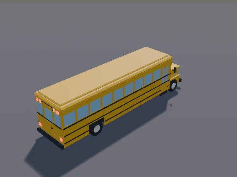 Yellow School Bus: a low-poly yellow school bus: a long boxy bus with black stripes along the side, a folding front door that is its own part, a stop sign arm that swings out,…